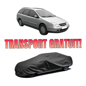 Husa tip prelata auto CITROEN C5 I Break (DE_) din 2001-2004, Culoare Negru, material textil impermeabil, rezistanta la intemperii praf UV, CARPASSION Husa Protectie, 4 Stickere auto cu CITROEN