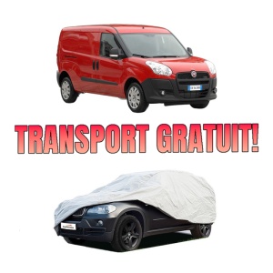 Husa tip prelata auto FIAT DOBLO Cargo (263_) din 2010-2023, Culoare Gri, material textil impermeabil, rezistanta la intemperii praf UV, CARPASSION Husa Protectie, 4 Stickere auto cu FIAT