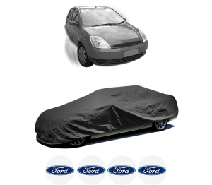 Husa tip prelata auto FORD FIESTA V (JH_, JD_) din 2001-2008, Culoare Negru, material textil impermeabil, rezistanta la intemperii praf UV, CARPASSION Husa Protectie, 4 Stickere auto cu FORD - Img 2