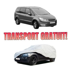Husa tip prelata auto FORD GALAXY II (WA6) din 2006-2015, Culoare Gri, material textil impermeabil, rezistanta la intemperii praf UV, CARPASSION Husa Protectie, 4 Stickere auto cu FORD