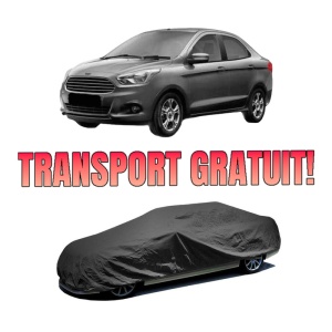 Husa tip prelata auto FORD KA+ III Saloon (TK, FK) din 2016, Culoare Negru, material textil impermeabil, rezistanta la intemperii praf UV, CARPASSION Husa Protectie, 4 Stickere auto cu FORD