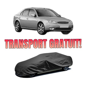 Husa tip prelata auto FORD MONDEO III (B5Y) din 2000-2007, Culoare Negru, material textil impermeabil, rezistanta la intemperii praf UV, CARPASSION Husa Protectie, 4 Stickere auto cu FORD