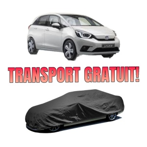 Husa tip prelata auto HONDA JAZZ V (GR_, GS_) din 2020-2023, Culoare Negru, material textil impermeabil, rezistanta la intemperii praf UV, CARPASSION Husa Protectie, 4 Stickere auto cu HONDA
