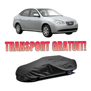 Husa tip prelata auto HYUNDAI ELANTRA IV Saloon (HD) din 2005-2013, Culoare Negru, material textil impermeabil, rezistanta la intemperii praf UV, CARPASSION Husa Protectie, 4 Stickere auto cu HYUNDAI