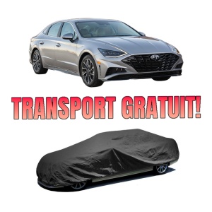 Husa tip prelata auto HYUNDAI SONATA VIII (DN8) din 2020, Culoare Negru, material textil impermeabil, rezistanta la intemperii praf UV, CARPASSION Husa Protectie, 4 Stickere auto cu HYUNDAI