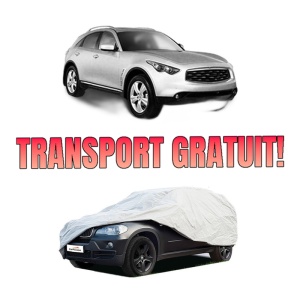 Husa tip prelata auto INFINITI FX din 2003-2013, Culoare Gri, material textil impermeabil, rezistanta la intemperii praf UV, CARPASSION Husa Protectie, 4 Stickere auto cu INFINITI