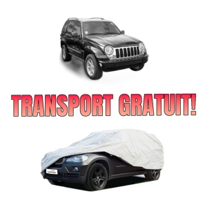 Husa tip prelata auto JEEP CHEROKEE (KJ) din 2001-2008, Culoare Gri, material textil impermeabil, rezistanta la intemperii praf UV, CARPASSION Husa Protectie, 4 Stickere auto cu JEEP