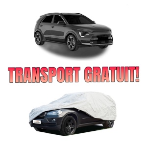 Husa tip prelata auto KIA NIRO II (SG2) din 2022, Culoare Gri, material textil impermeabil, rezistanta la intemperii praf UV, CARPASSION Husa Protectie, 4 Stickere auto cu KIA