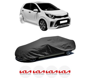 Husa tip prelata auto KIA PICANTO III (JA) din 2017-2020, Culoare Negru, material textil impermeabil, rezistanta la intemperii praf UV, CARPASSION Husa Protectie, 4 Stickere auto cu KIA - Img 2