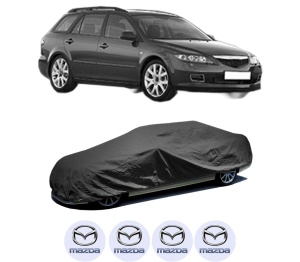 Husa tip prelata auto MAZDA 6 Station Wagon (GY) din 2002-2008, Culoare Negru, material textil impermeabil, rezistanta la intemperii praf UV, CARPASSION Husa Protectie, 4 Stickere auto cu MAZDA - Img 2