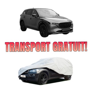 Husa tip prelata auto MAZDA CX-5 (KF) din 2016-2023, Culoare Gri, material textil impermeabil, rezistanta la intemperii praf UV, CARPASSION Husa Protectie, 4 Stickere auto cu MAZDA