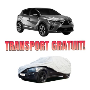 Husa tip prelata auto MITSUBISHI ASX (VSX_, VSE_) din 2023, Culoare Gri, material textil impermeabil, rezistanta la intemperii praf UV, CARPASSION Husa Protectie, 4 Stickere auto cu MITSUBISHI