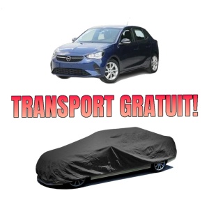 Husa tip prelata auto OPEL CORSA F Hatchback Van din 2019, Culoare Negru, material textil impermeabil, rezistanta la intemperii praf UV, CARPASSION Husa Protectie, 4 Stickere auto cu OPEL
