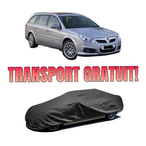 Husa tip prelata auto OPEL VECTRA C Estate (Z02) din 2003-2009, Culoare Negru, material textil impermeabil, rezistanta la intemperii praf UV, CARPASSION Husa Protectie, 4 Stickere auto cu OPEL