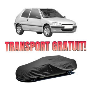 Husa tip prelata auto PEUGEOT 106 II (1A_, 1C_) din 1996-2004, Culoare Negru, material textil impermeabil, rezistanta la intemperii praf UV, CARPASSION Husa Protectie, 4 Stickere auto cu PEUGEOT