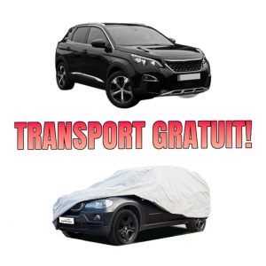 Husa tip prelata auto PEUGEOT 3008 II SUV (MC_, MR_, MJ_, M4_) din 2016-2023, Culoare Gri, material textil impermeabil, rezistanta la intemperii praf UV, CARPASSION Husa Protectie, 4 Stickere auto cu PEUGEOT