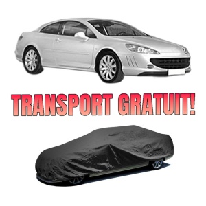Husa tip prelata auto PEUGEOT 407 Coupe (6C_) din 2005-2009, Culoare Negru, material textil impermeabil, rezistanta la intemperii praf UV, CARPASSION Husa Protectie, 4 Stickere auto cu PEUGEOT