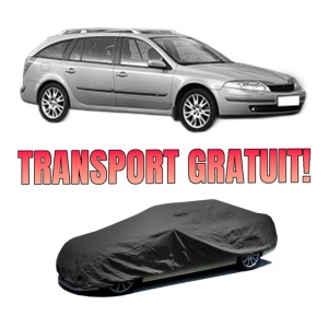 Husa tip prelata auto RENAULT LAGUNA II Grandtour (KG0/1_) din 2001-2007, Culoare Negru, material textil impermeabil, rezistanta la intemperii praf UV, CARPASSION Husa Protectie, 4 Stickere auto cu RENAULT