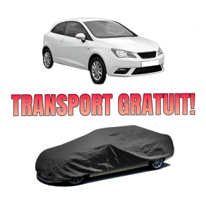 Husa tip prelata auto SEAT IBIZA IV SC (6J1, 6P5) din 2008-2016, Culoare Negru, material textil impermeabil, rezistanta la intemperii praf UV, CARPASSION Husa Protectie, 4 Stickere auto cu SEAT