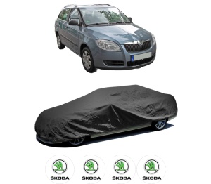 Husa tip prelata auto SKODA FABIA II Combi (545) din 2007-2014, Culoare Negru, material textil impermeabil, rezistanta la intemperii praf UV, CARPASSION Husa Protectie, 4 Stickere auto cu SKODA - Img 2