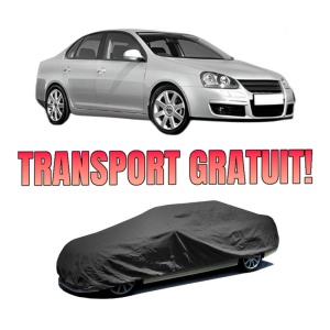 Husa tip prelata auto Volskwagen JETTA III (1K2) din 2004-2010, Culoare Negru, material textil impermeabil, rezistanta la intemperii praf UV, CARPASSION Husa Protectie, 4 Stickere auto cu Volskwagen
