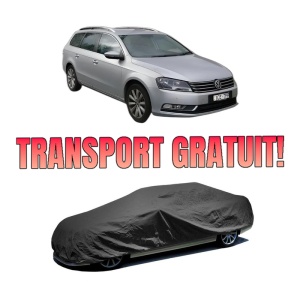 Husa tip prelata auto Volskwagen PASSAT B7 Estate Van (365) din 2010-2014, Culoare Negru, material textil impermeabil, rezistanta la intemperii praf UV, CARPASSION Husa Protectie, 4 Stickere auto cu Volskwagen