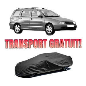 Husa tip prelata auto Volskwagen POLO Variant (6V5) din 1997-2001, Culoare Negru, material textil impermeabil, rezistanta la intemperii praf UV, CARPASSION Husa Protectie, 4 Stickere auto cu Volskwagen