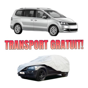 Husa tip prelata auto Volskwagen SHARAN (7N1, 7N2) din 2010-2022, Culoare Gri, material textil impermeabil, rezistanta la intemperii praf UV, CARPASSION Husa Protectie, 4 Stickere auto cu Volskwagen