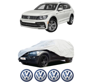 Husa tip prelata auto Volskwagen TIGUAN (AD1, AX1) din 2016-2024, Culoare Gri, material textil impermeabil, rezistanta la intemperii praf UV, CARPASSION Husa Protectie, 4 Stickere auto cu Volskwagen - Img 2