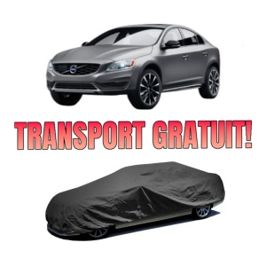Husa tip prelata auto VOLVO S60 II Cross Country (134) din 2015-2018, Culoare Negru, material textil impermeabil, rezistanta la intemperii praf UV, CARPASSION Husa Protectie, 4 Stickere auto cu VOLVO