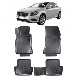 Mercedes A Class W176 2013-2018 Set 4 covorase auto din cauciuc tip tavita premium line 3D accesorii pentru autoturismul tau - masina v109249