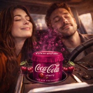 Odorizant Auto 3D Coca Cola Cherry, Tip conserva, Cupholder, Parfum Intens și Persistent, Design Realist, Vegan Friendly, ideal pentru masina birou casa, 4x Stickere auto - Img 4