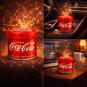 Odorizant Auto 3D Coca Cola Original, Tip conserva, Cupholder, Parfum Intens și Persistent, Design Realist, Vegan Friendly, ideal pentru masina birou casa, 4x Stickere auto - Img 6