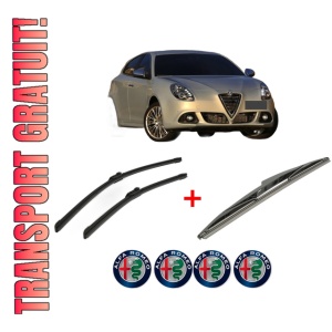 Set 3 stergatoare ALFA ROMEO GIULIETTA Hatchback Van (940_) din 2011 - 2020, pentru parbriz si luneta fata si spate auto, Bosch Twin, din cauciuc siliconat rezistent, 4 Stickere Auto ALFA ROMEO