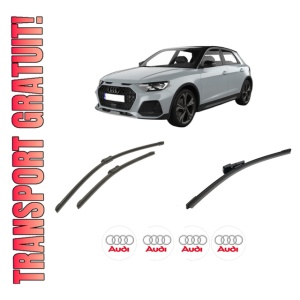 Set 3 stergatoare AUDI A1 Allstreet (GBH) din 2022, pentru parbriz si luneta fata si spate auto, Bosch Aerotwin-Aerotwin, din cauciuc siliconat rezistent, 4 Stickere Auto AUDI