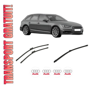 Set 3 stergatoare AUDI A4 B9 Avant (8W5, 8WD) din 2015-2021, pentru parbriz si luneta fata si spate auto, Bosch Aerotwin-Aerotwin, din cauciuc siliconat rezistent, 4 Stickere Auto AUDI
