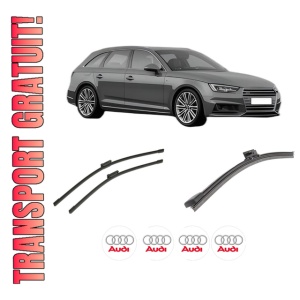 Set 3 stergatoare AUDI A4 B9 Avant (8W5, 8WD) din 2015-2021, pentru parbriz si luneta fata si spate auto, Bosch Aerotwin-Aerotwin, din cauciuc siliconat rezistent, 4 Stickere Auto AUDI