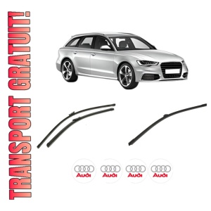 Set 3 stergatoare AUDI A6 C7 Avant (4G5, 4GD) din 2011-2018, pentru parbriz si luneta fata si spate auto, Bosch Aerotwin-Aerotwin, din cauciuc siliconat rezistent, 4 Stickere Auto AUDI