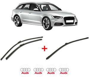 Set 3 stergatoare AUDI A6 C7 Avant (4G5, 4GD) din 2011 - 2018, pentru parbriz si luneta fata si spate auto, Bosch Aerotwin, din cauciuc siliconat rezistent, 4 Stickere Auto AUDI v6851