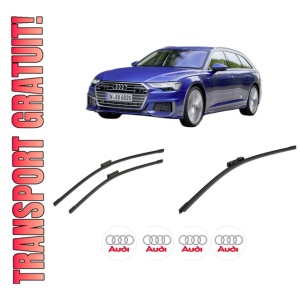 Set 3 stergatoare AUDI A6 C8 Avant (4A5) din 2018-2023, pentru parbriz si luneta fata si spate auto, Bosch Aerotwin-Aerotwin, din cauciuc siliconat rezistent, 4 Stickere Auto AUDI