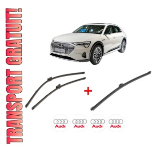 Set 3 stergatoare AUDI E-TRON (GEN) din 2018, pentru parbriz si luneta fata si spate auto, Valeo Silencio Xtrm, din cauciuc siliconat rezistent, 4 Stickere Auto AUDI