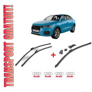 Set 3 stergatoare AUDI Q3 (F3B) din 2018 - 2021, pentru parbriz si luneta fata si spate auto, Valeo HydroConnect, din cauciuc siliconat rezistent, 4 Stickere Auto AUDI
