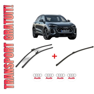 Set 3 stergatoare AUDI Q5 (GUB) din 2025, pentru parbriz si luneta fata si spate auto, Valeo Silencio Xtrm, din cauciuc siliconat rezistent, 4 Stickere Auto AUDI