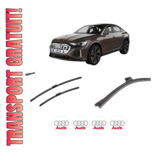 Set 3 stergatoare AUDI Q8 E-TRON Sportback (GET) din 2022, pentru parbriz si luneta fata si spate auto, Bosch Aerotwin-Aerotwin, din cauciuc siliconat rezistent, 4 Stickere Auto AUDI