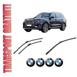 Set 3 stergatoare BMW Seria X7 (G07) din 2019-2022, pentru parbriz si luneta fata si spate auto, Bosch Aerotwin-Aerotwin, din cauciuc siliconat rezistent, 4 Stickere Auto BMW