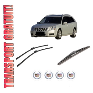 Set 3 stergatoare CADILLAC BLS Wagon din 2007-2010, pentru parbriz si luneta fata si spate auto, Bosch Twin-Aerotwin, din cauciuc siliconat rezistent, 4 Stickere Auto CADILLAC