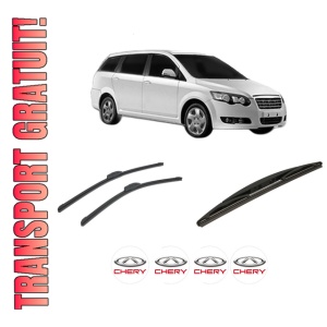 Set 3 stergatoare CHERY EASTAR CROSS din 2007-2010, pentru parbriz si luneta fata si spate auto, Bosch Twin-Aerotwin Retrofit, din cauciuc siliconat rezistent, 4 Stickere Auto CHERY