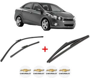 Set 3 stergatoare CHEVROLET AVEO Saloon (T300) din 2011 - 2015, pentru parbriz si luneta fata si spate auto, Valeo Silencio, din cauciuc siliconat rezistent, 4 Stickere Auto CHEVROLET v14650