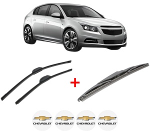Set 3 stergatoare CHEVROLET CRUZE Hatchback (J305) din 2011 - 2015, pentru parbriz si luneta fata si spate auto, Bosch Twin, din cauciuc siliconat rezistent, 4 Stickere Auto CHEVROLET v4091