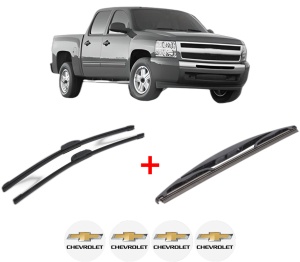 Set 3 stergatoare CHEVROLET SILVERADO 1500 din 2007, pentru parbriz si luneta fata si spate auto, Bosch Twin, din cauciuc siliconat rezistent, 4 Stickere Auto CHEVROLET v10751